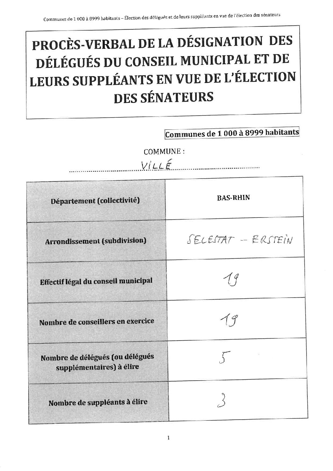 Procès-verbal de la commune de Villé (67)