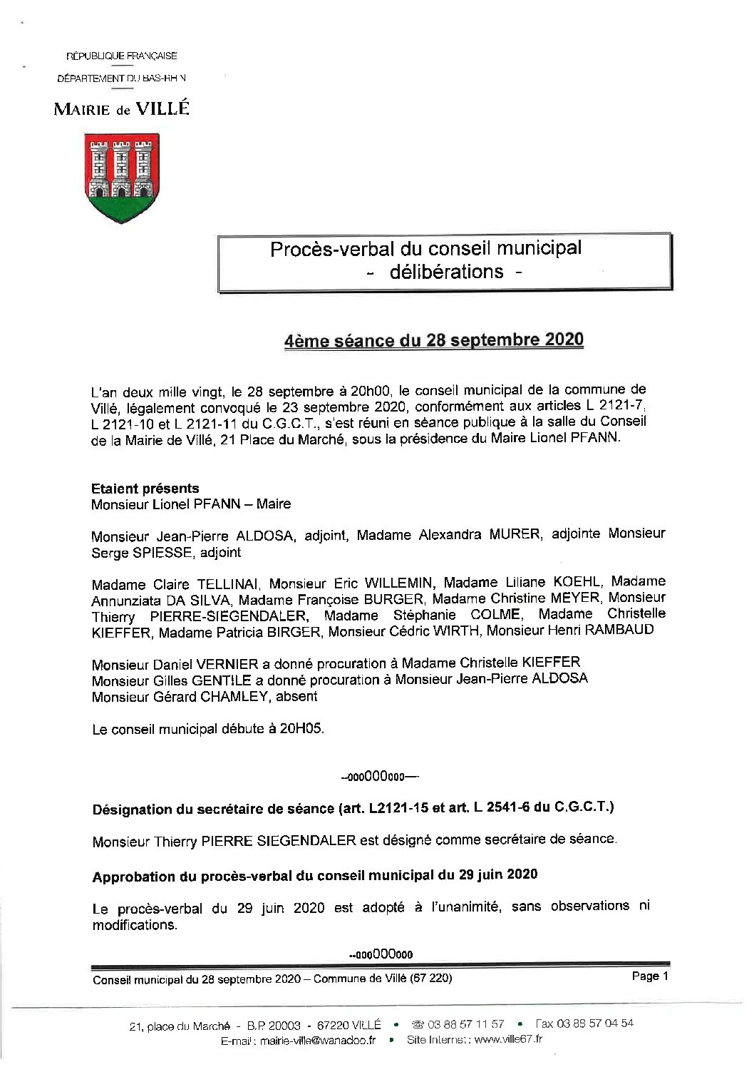 Procès-verbal de la commune de Villé (67)